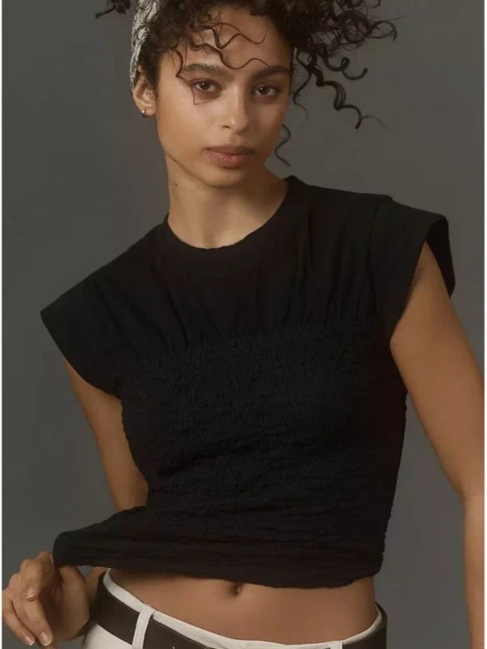 Maeve By Anthropologie Smocked Muscle Top in Black